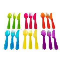 Kids Plastic Cutlery Set Col 17cm 18 Piece